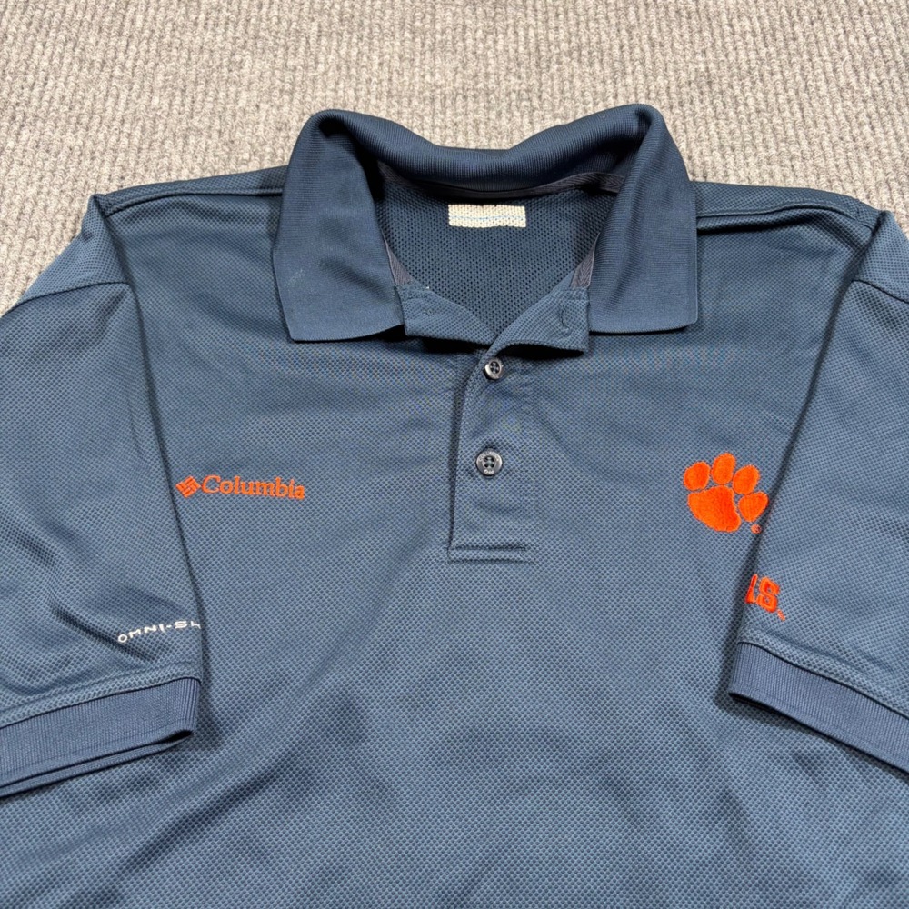 Columbia PFG Shirt Mens L Clemson Tigers Omni-Shade Polo Navy Blue XM6126